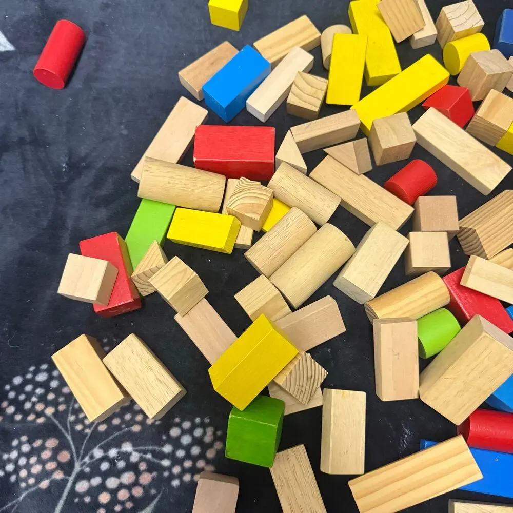 Wooden Blocks Toy Set 100+ Piece Assorted Classic Building Colorful Natural